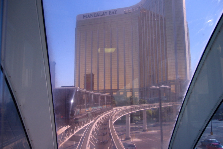 Taking the monorail to the Mandalay Bay Hotel.