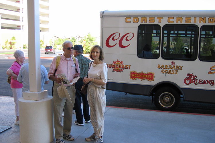 David and Kay catching the shuttle to the Barbary Coast Casino.