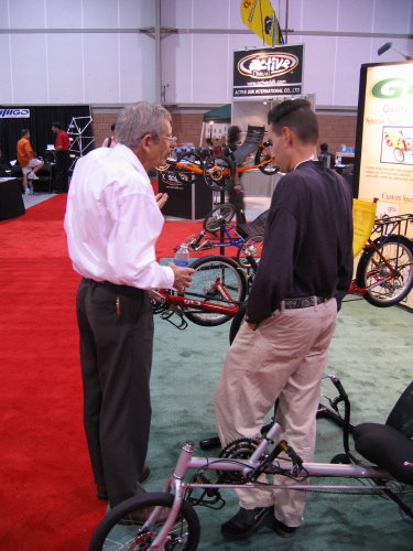 Ian Simms and Zach Kaplan discuss the finer points of trike design.