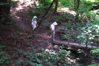Kay and David cross Redwood Creek.