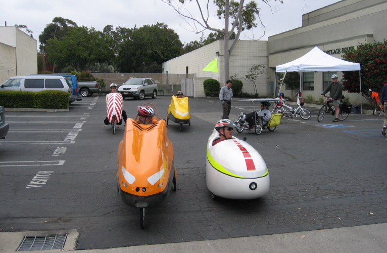 Getting ready to leave for a ride at the SLO Velomobile Gathering.