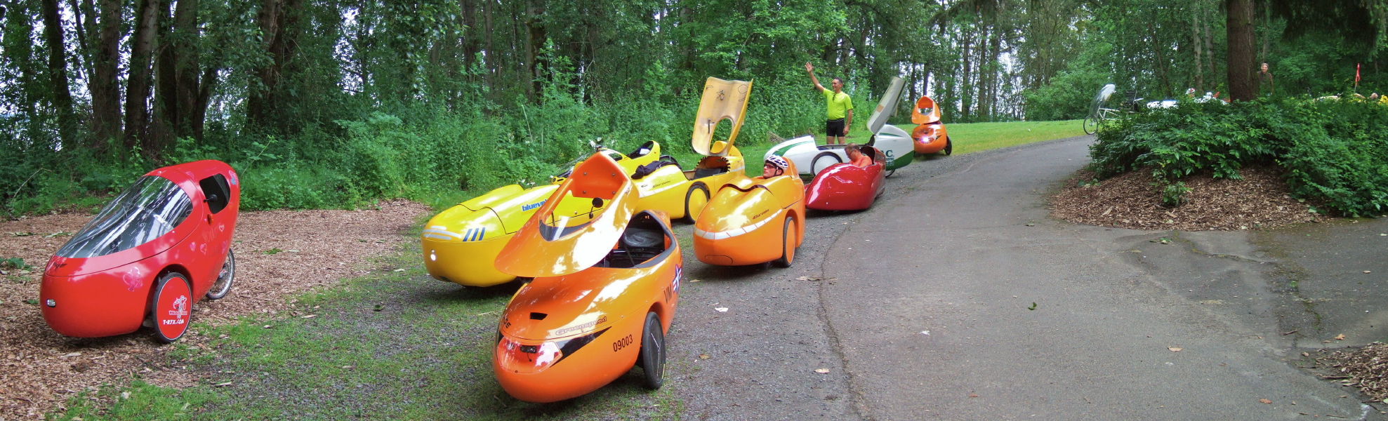 Velomobiles parked at Kelly Park.