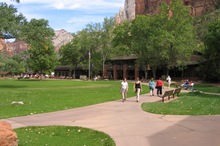 Lawn in front of the Zion Lodge.