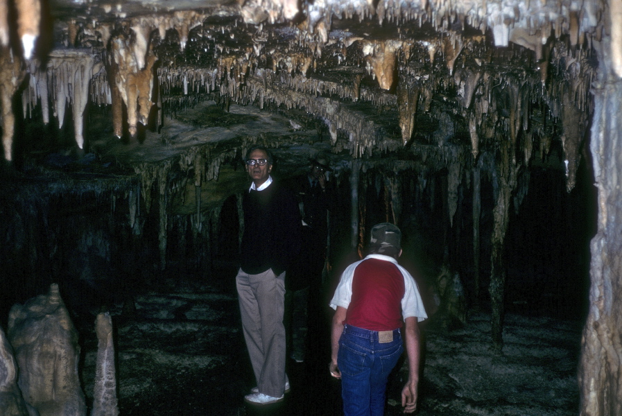 David in a broad room in Lehman Cave