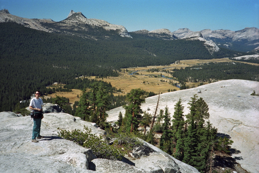 Bill on Lembert Dome; Tuolumne Meadows in the background.