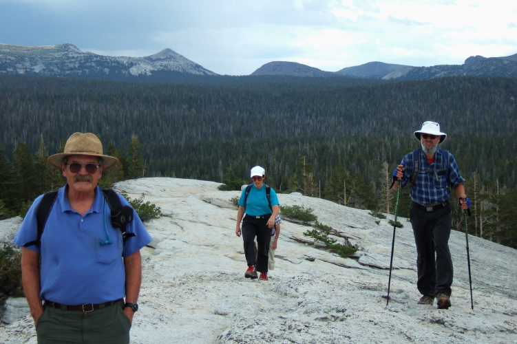 Ron, Stella, David (hidden), and Frank ascend the final steps to the summit of Lembert Dome (9450ft).