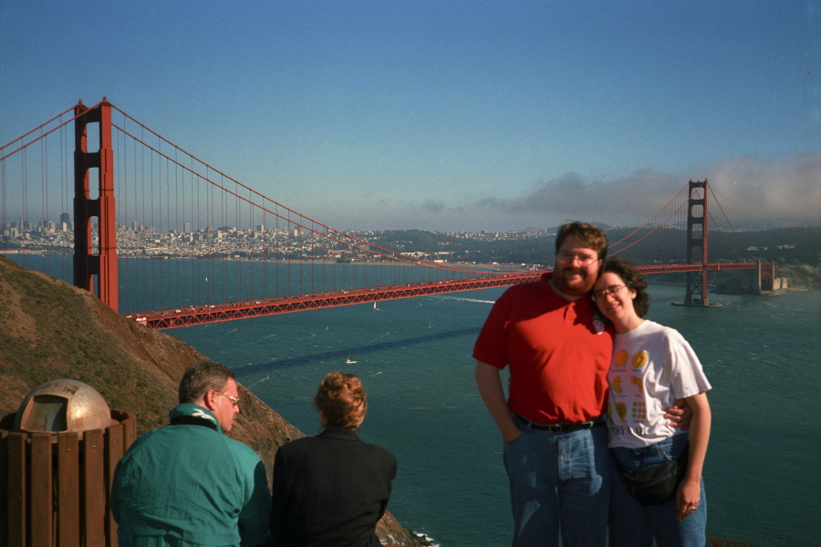 Leonard and Lisa (and a couple of other tourists) on the Marin Headlands.