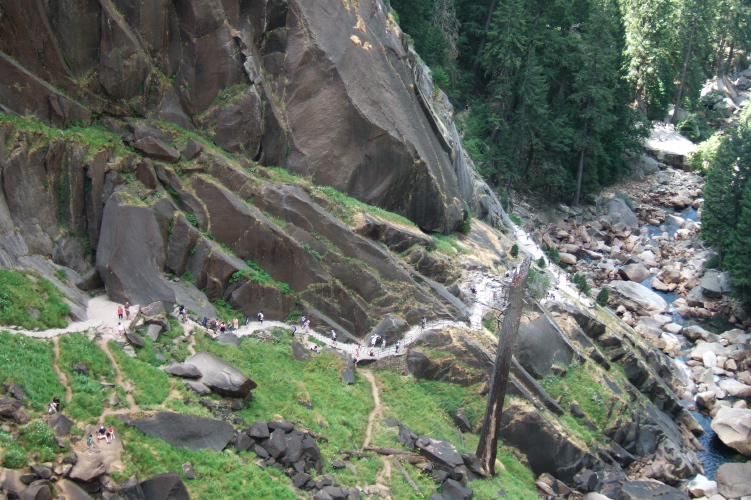Visitors make the pilgrimage up the steep steps to the top of Vernal Fall.