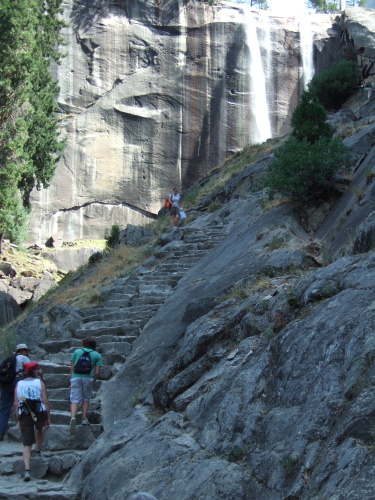 Vernal Fall and the steep steps of the Mist Trail.