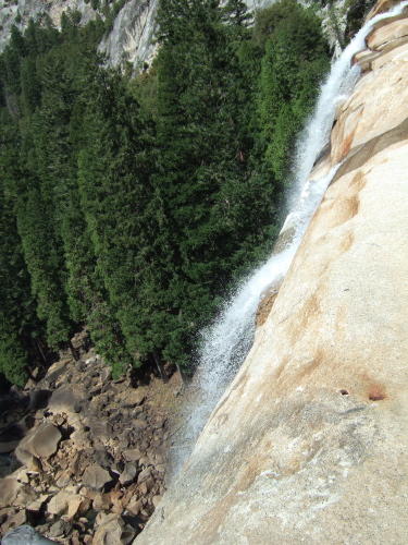 Water flows over the brink of Vernal Fall.
