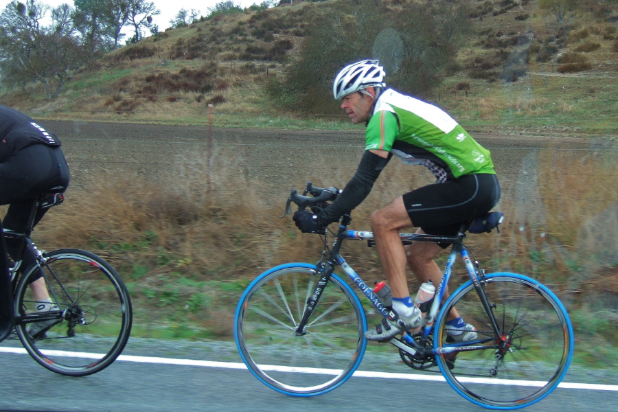 Rider paces his teammate through Bear Valley near Pinnacles.
