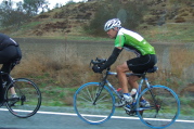Rider paces his teammate through Bear Valley near Pinnacles.