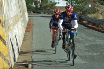 Joe Fant and Lynn Sestak ride the climb after helping at the start.