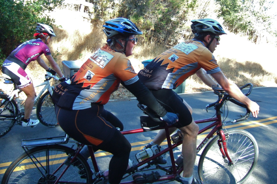 Russell and Sheila Stevens (on tandem) and Hanneke de Groot