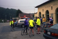 Hill climb participants gather in front of the General Store