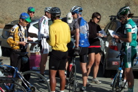 Signing people in at the start of the Montebello climb.
