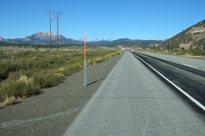 View back toward Mammoth Mountain (left) on US395 south of Mammoth Lakes.