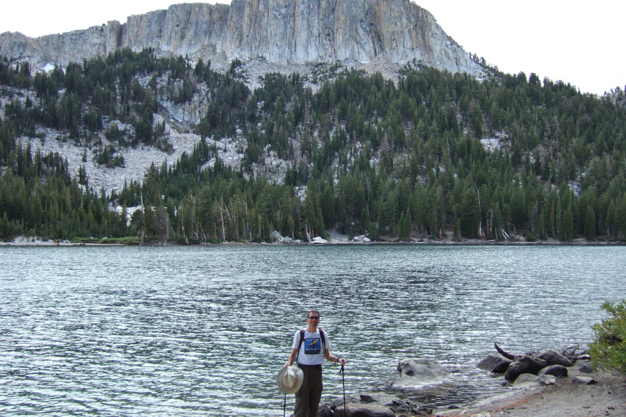 Bill at McCloud Lake.  The north end of Mammoth Crest is in the background.