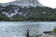 Bill at McCloud Lake.  The north end of Mammoth Crest is in the background.