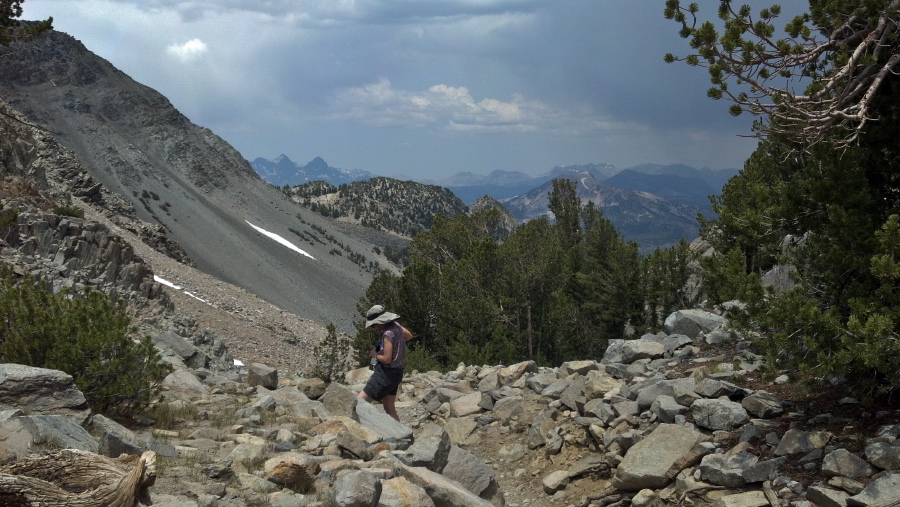 Trudy starts down from Duck Pass.