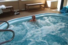 David relaxes in the spa after a hike