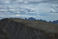 In the foreground is a high point on Kuna Crest; behind are Banner Peak (12945ft) and Mt. Ritter (13157ft)