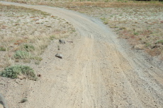 Deep rut in the road from my losing traction on the ascent.