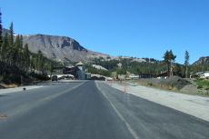Passing the base of the Mammoth Mountain Ski Area