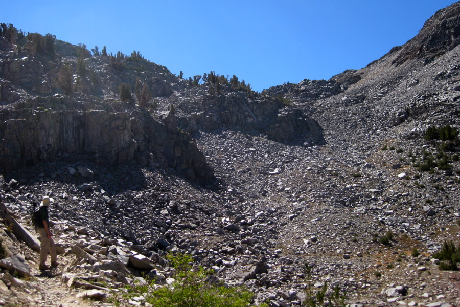 Bill tries to see the trail up to Duck Pass.