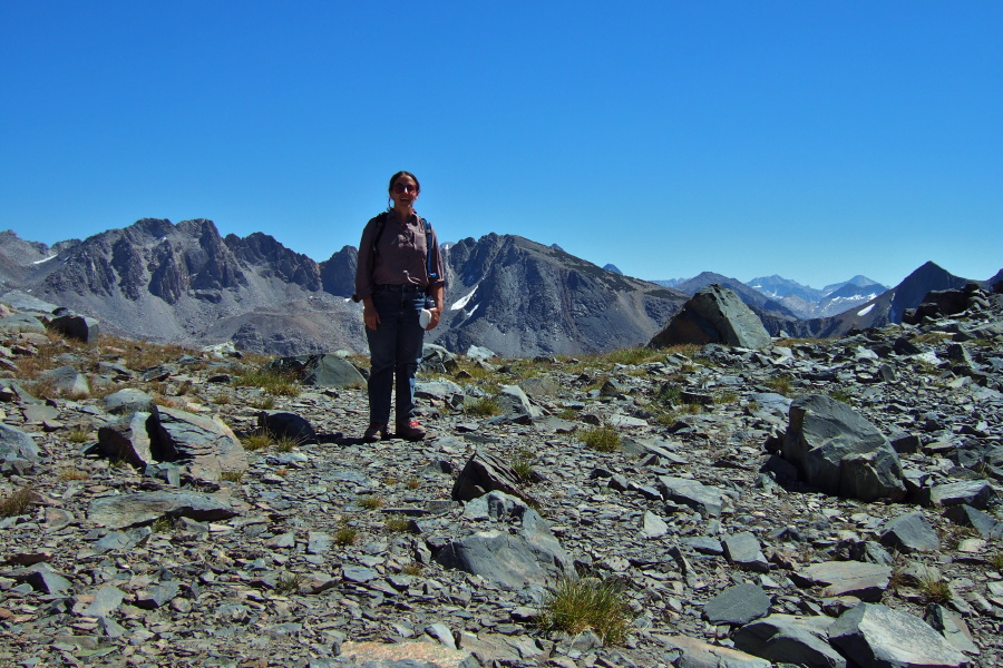 Stella reaches the high-point of the hike at Deer Pass (11200ft).