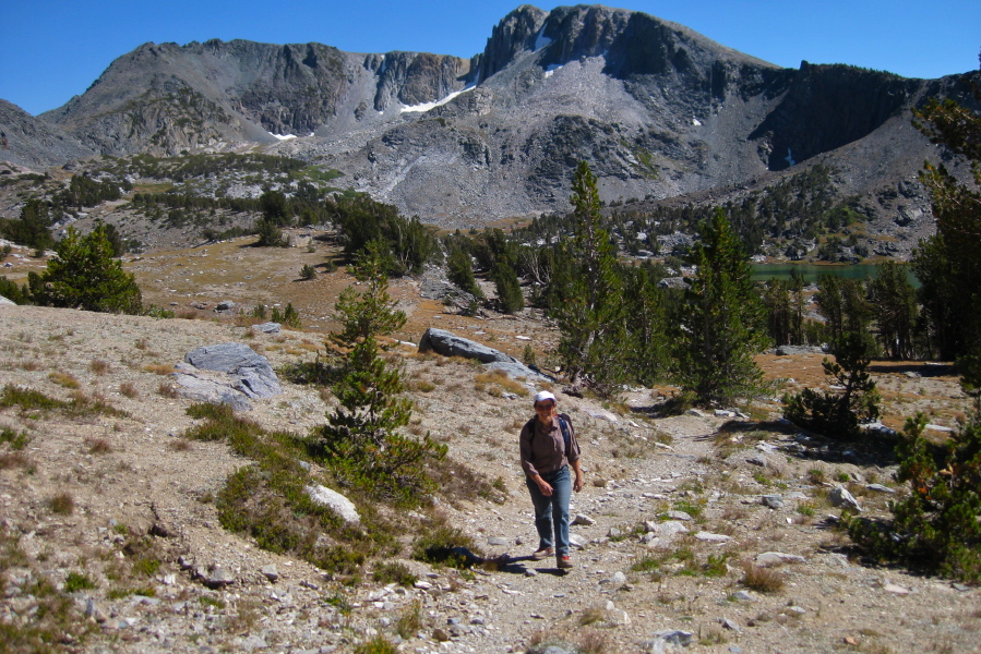 Stella climbs the trail up from Deer Lakes.