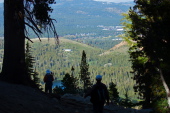Frank and Stella enjoy the view down to Mammoth Lakes as they descend the trail.