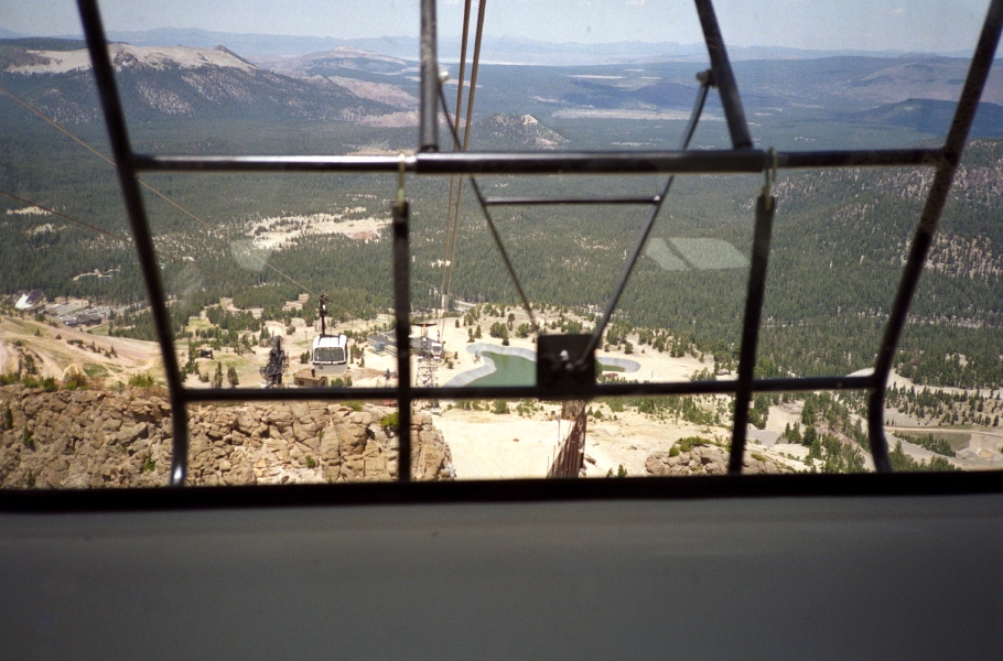 In the old Mammoth Mountain gondola.