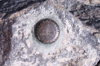 USGS marker on Mammoth Mountain.