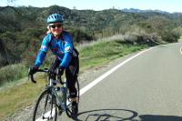 Christine Holmes climbs the grade south of Pinnacles.