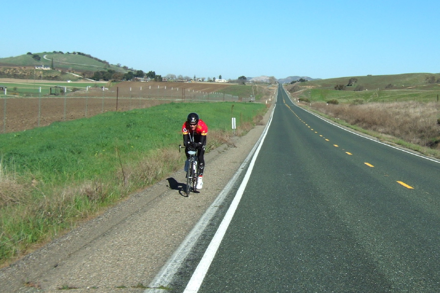 Brad Ford rides in the flat tire zone.