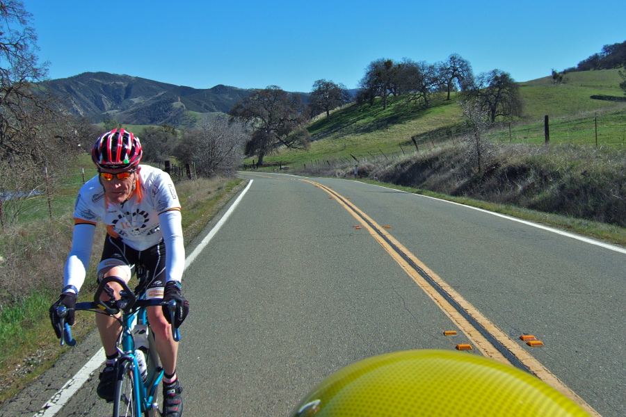 Mark King nears the summit of the San Benito-Bear Creek divide.