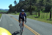 A Team SSL-SJBC rider is off the back while climbing up Bitterwater Canyon.