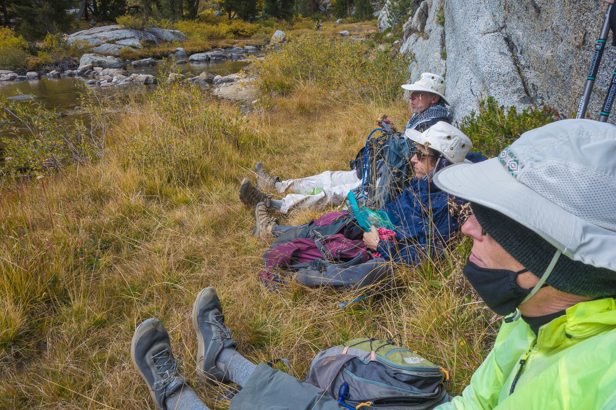 We enjoyed luncheon on the soft grassy shore of Bishop Creek, south of Dingleberry Lake.