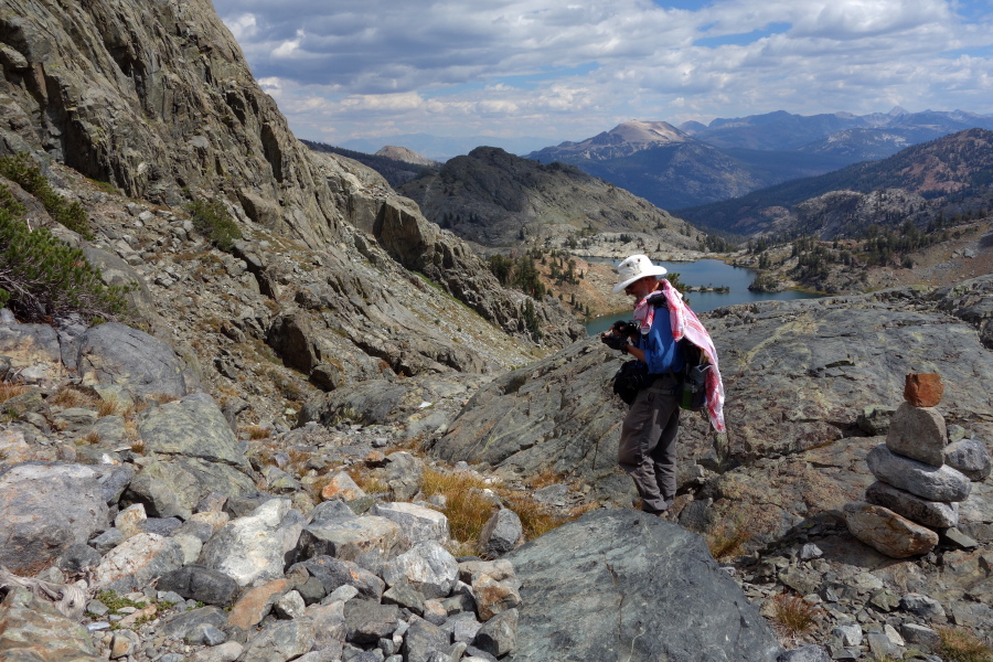 Frank at the top of the Class 3 route from Minaret Lake to Cecile Lake