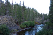 Devils Postpile is to the left of the river.
