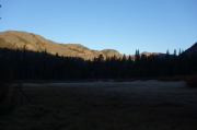 Sunrise on the mountains to the east while Agnew Meadows are still and cold.