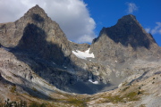 Close-up of east faces of Mt. Ritter (13157ft) and Banner Peak (12945ft)