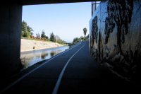 San Tomas Aquinas Creek bike path, riding out of the tunnel under US-101 (20ft)