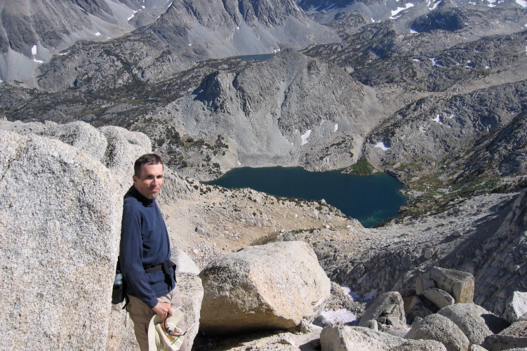 Bill on Ruby Ridge (12,780ft) above Ruby Lake (11,121ft).