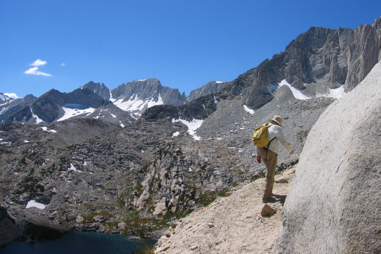 Dad climbs to Mono Pass over Ruby Lake.