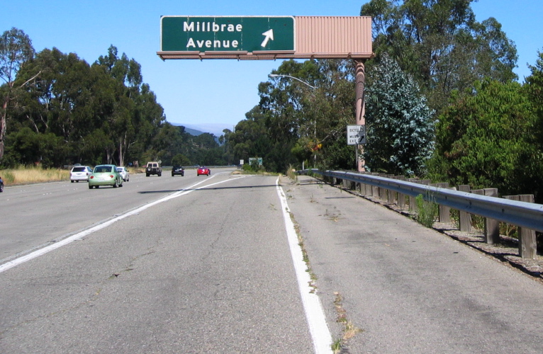 Exiting I-280 at Millbrae Ave. (610ft)