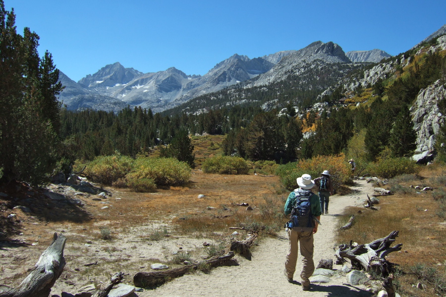 Frank and Stella head up the trail into Little Lakes Valley.