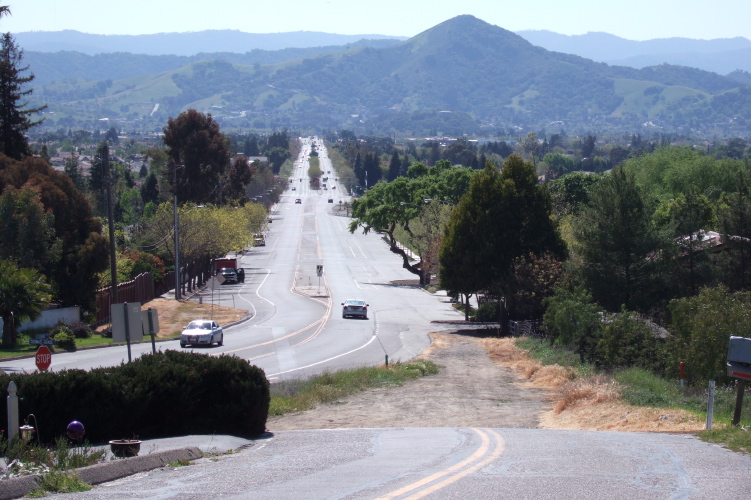 View down Dunne Ave. in Morgan Hill from the bottom of Thomas Grade.