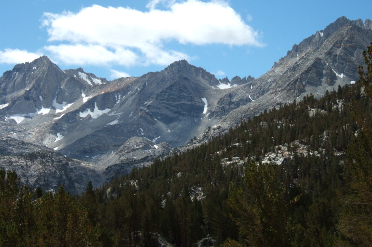 (l to r): Bear Creek Spire (13720ft), Pip-squeak Spire (13268ft), and Mt. Dade (13600ft).